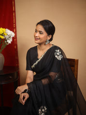 Black Hand Embroidery Organza Sarees - SRBHMOS12