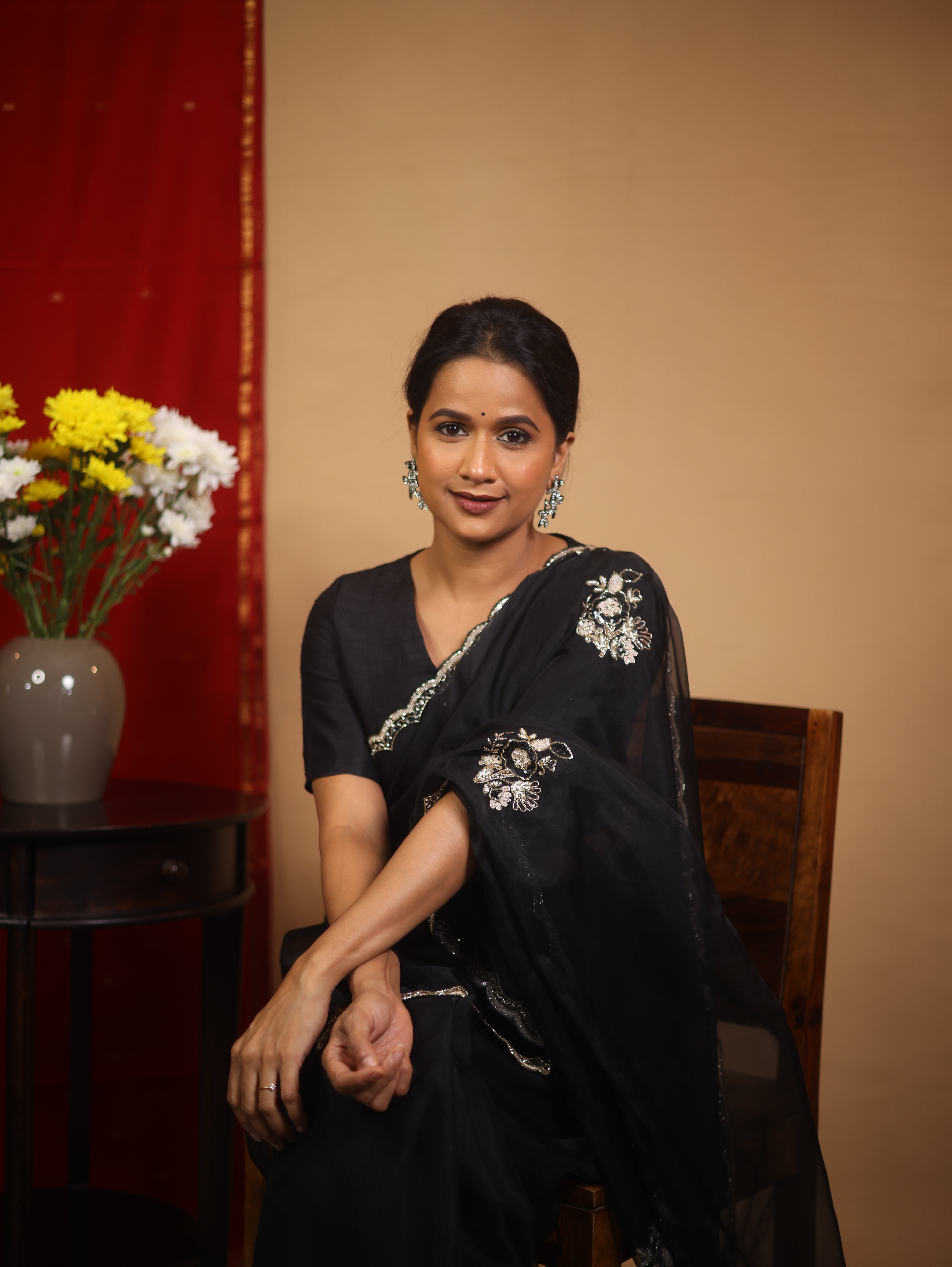 Black Hand Embroidery Organza Sarees - SRBHMOS12