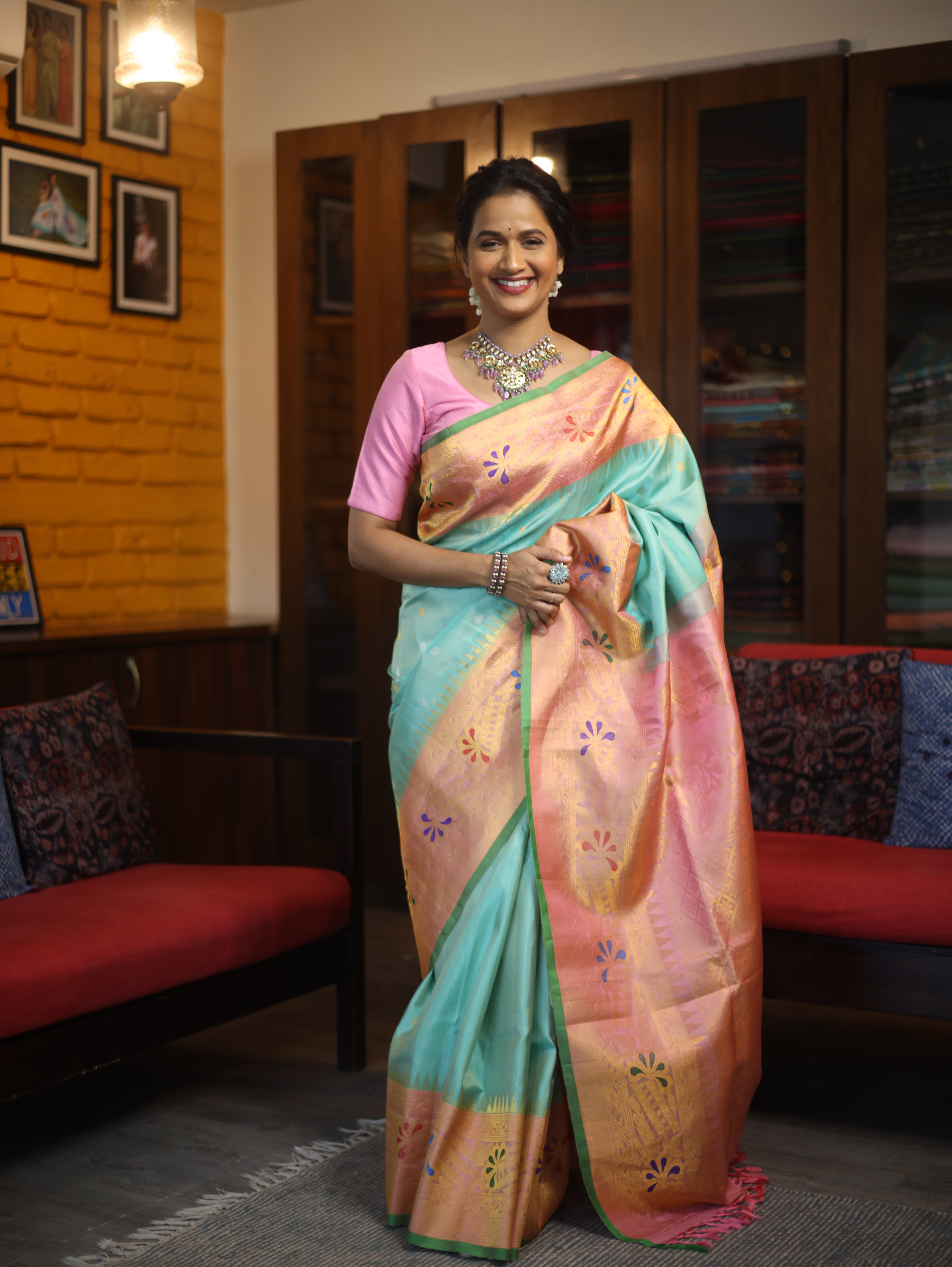 Pastel Turquoise Gadwal Silk Saree - SRPTGSS413