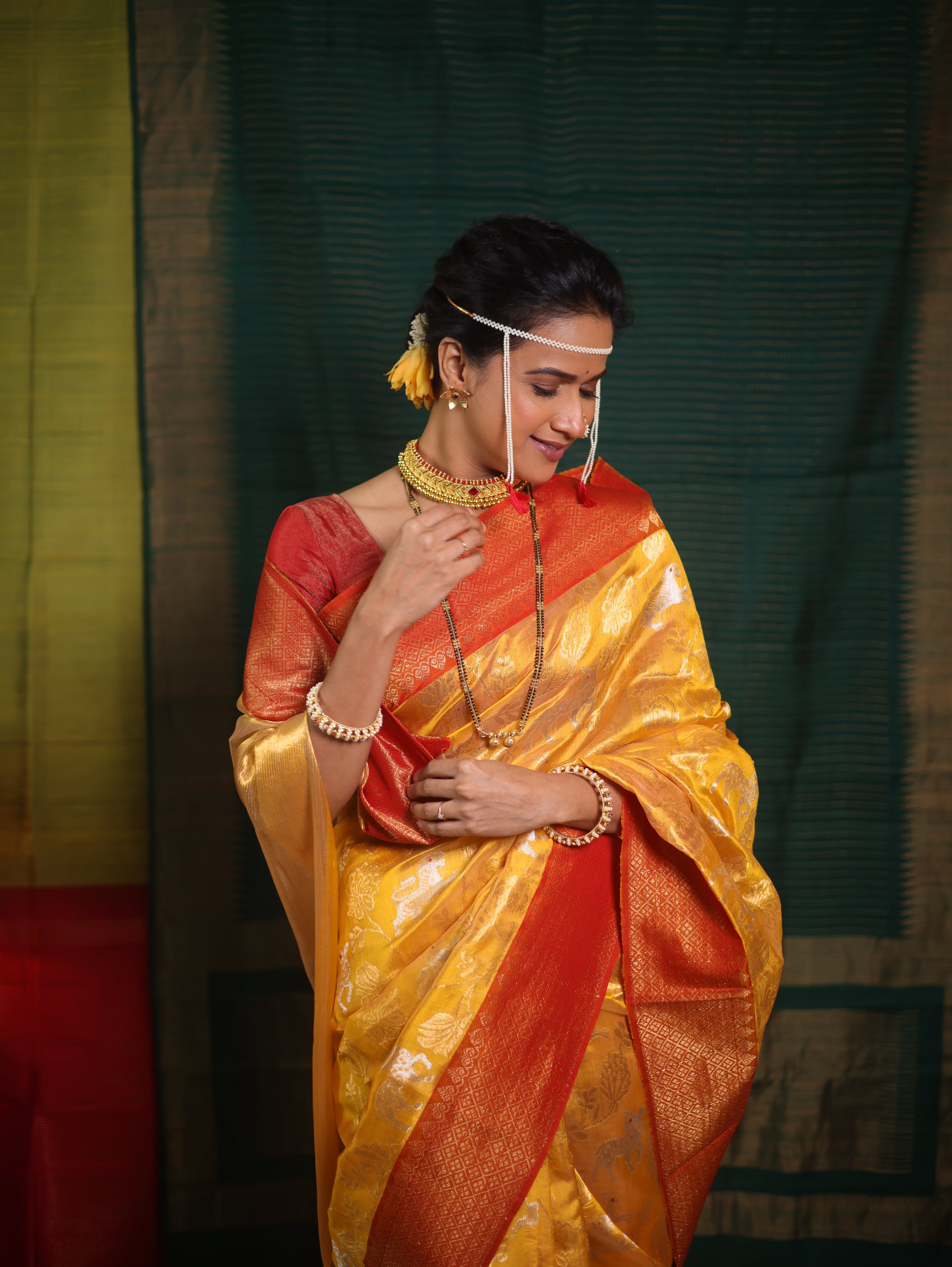 Yellow Zall Work Pattu Chanderi Silk Saree - SRYZWPCSS446