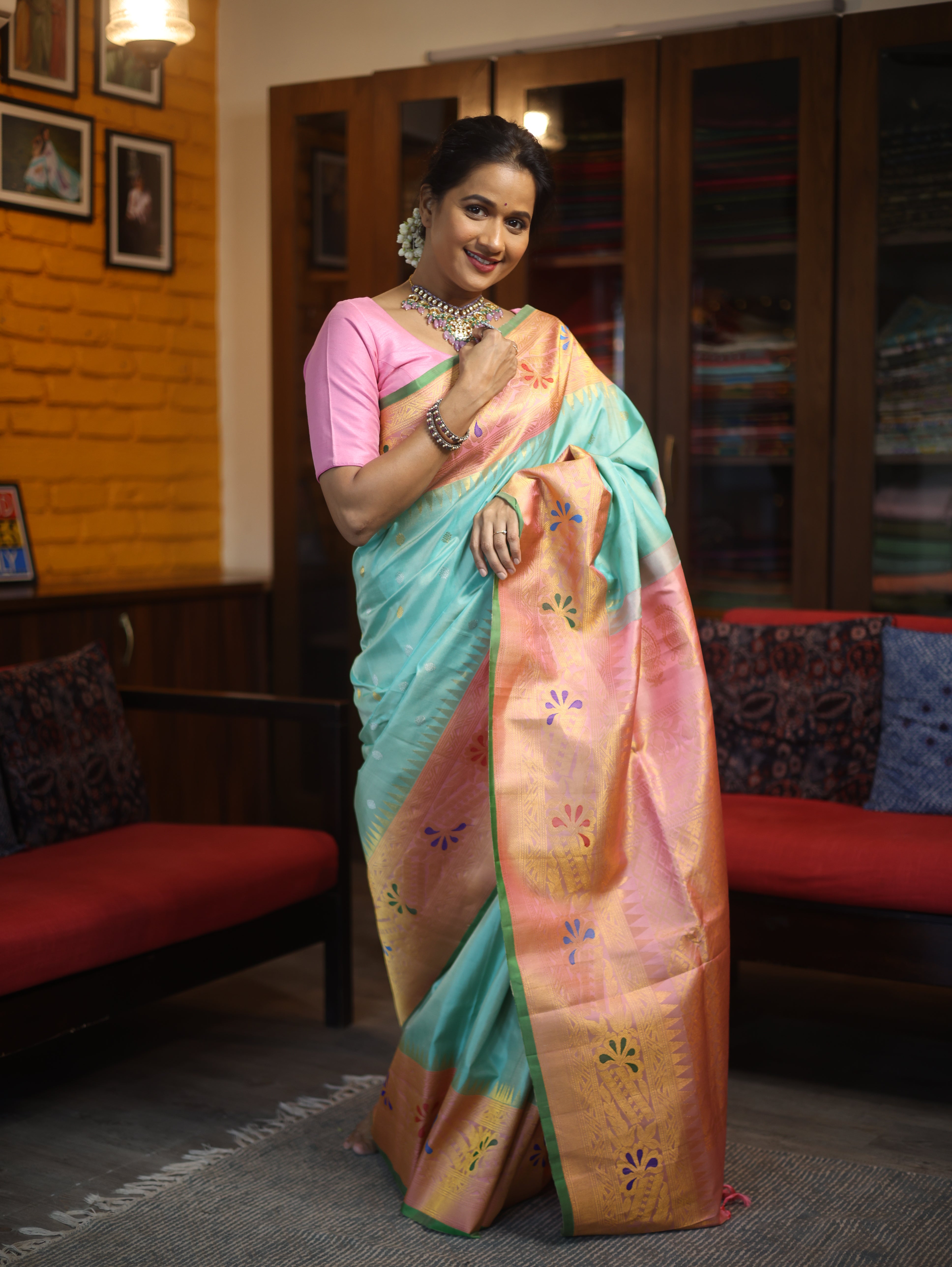 Pastel Turquoise Gadwal Silk Saree - SRPTGSS413