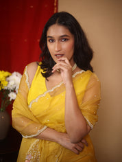 Musturd Yellow Hand Embroidery Organza Sarees - SRMYHMOS11