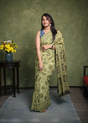 Lime Green HBP Cotton Saree - SRLGCS1715