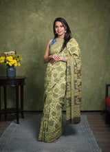 Lime Green HBP Cotton Saree - SRLGCS1715