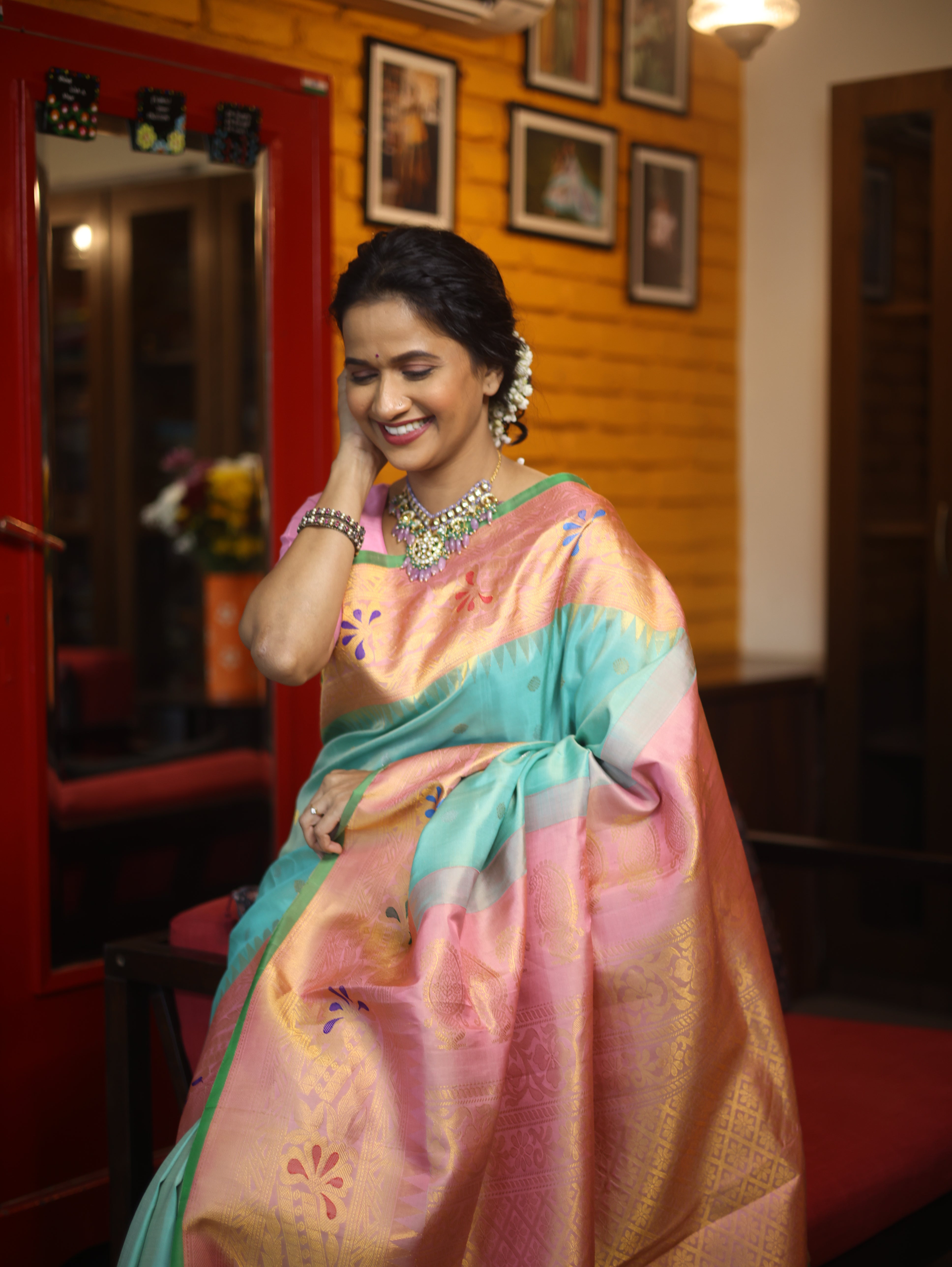 Pastel Turquoise Gadwal Silk Saree - SRPTGSS413