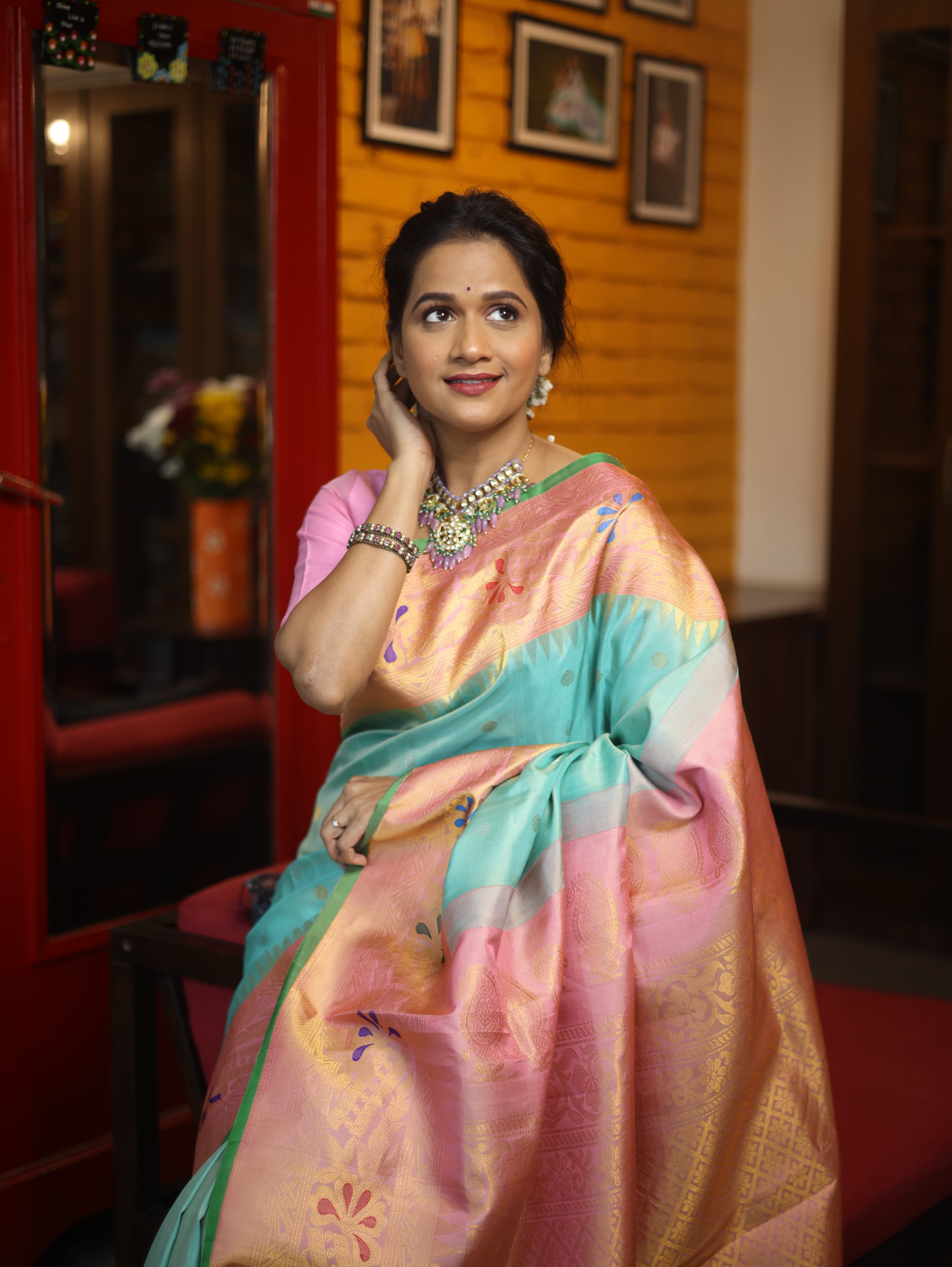 Pastel Turquoise Gadwal Silk Saree - SRPTGSS413