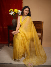 Musturd Yellow Hand Embroidery Organza Sarees - SRMYHMOS11
