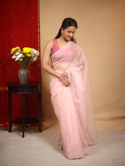Baby Pink Hand Embroidery Organza Sarees - SRBPHMOS14