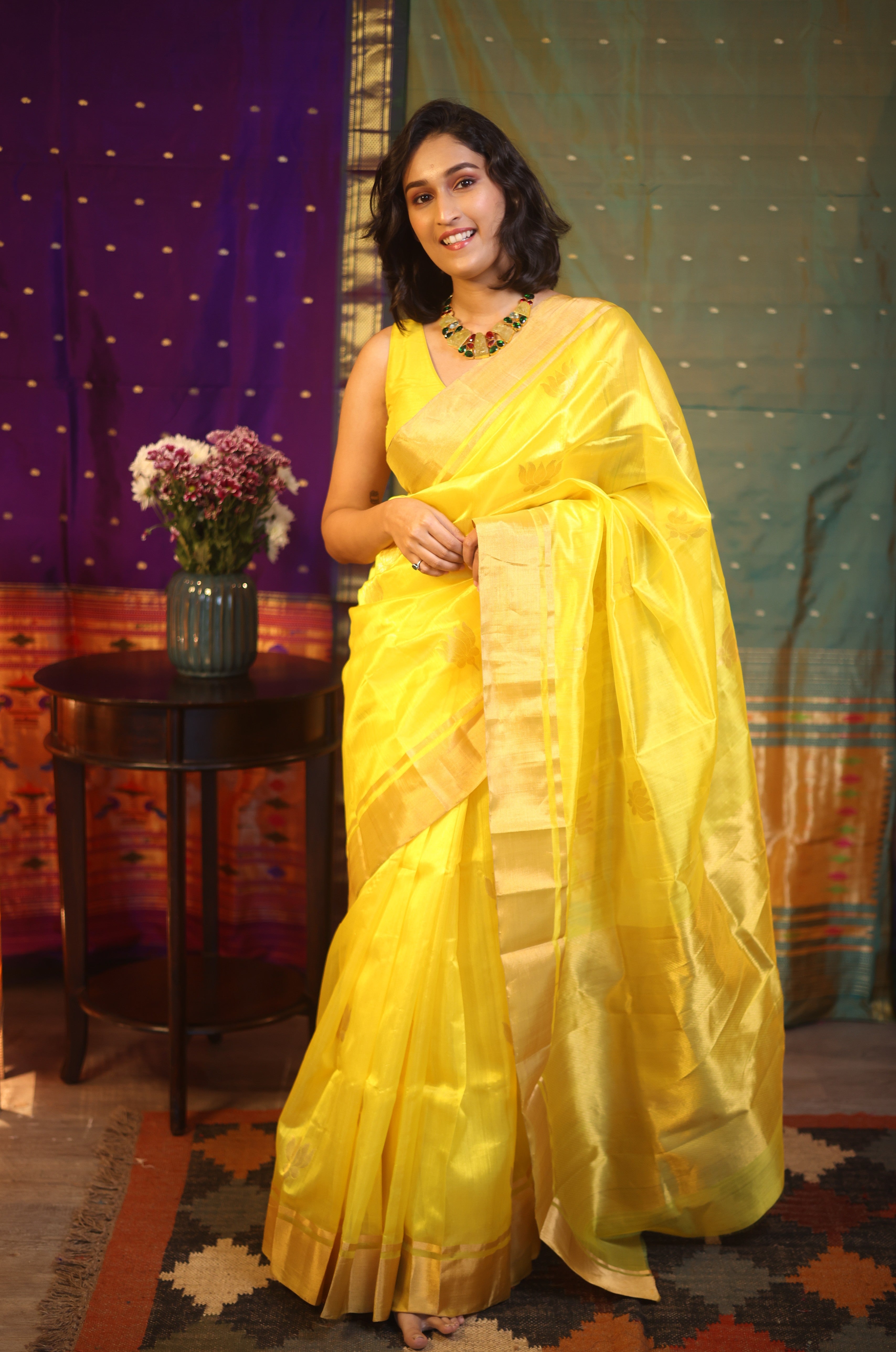 Yellow Chanderi Silk Saree - SRYCSS338