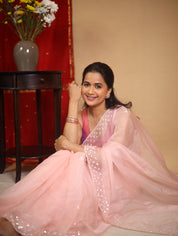 Baby Pink Hand Embroidery Organza Sarees - SRBPHMOS14
