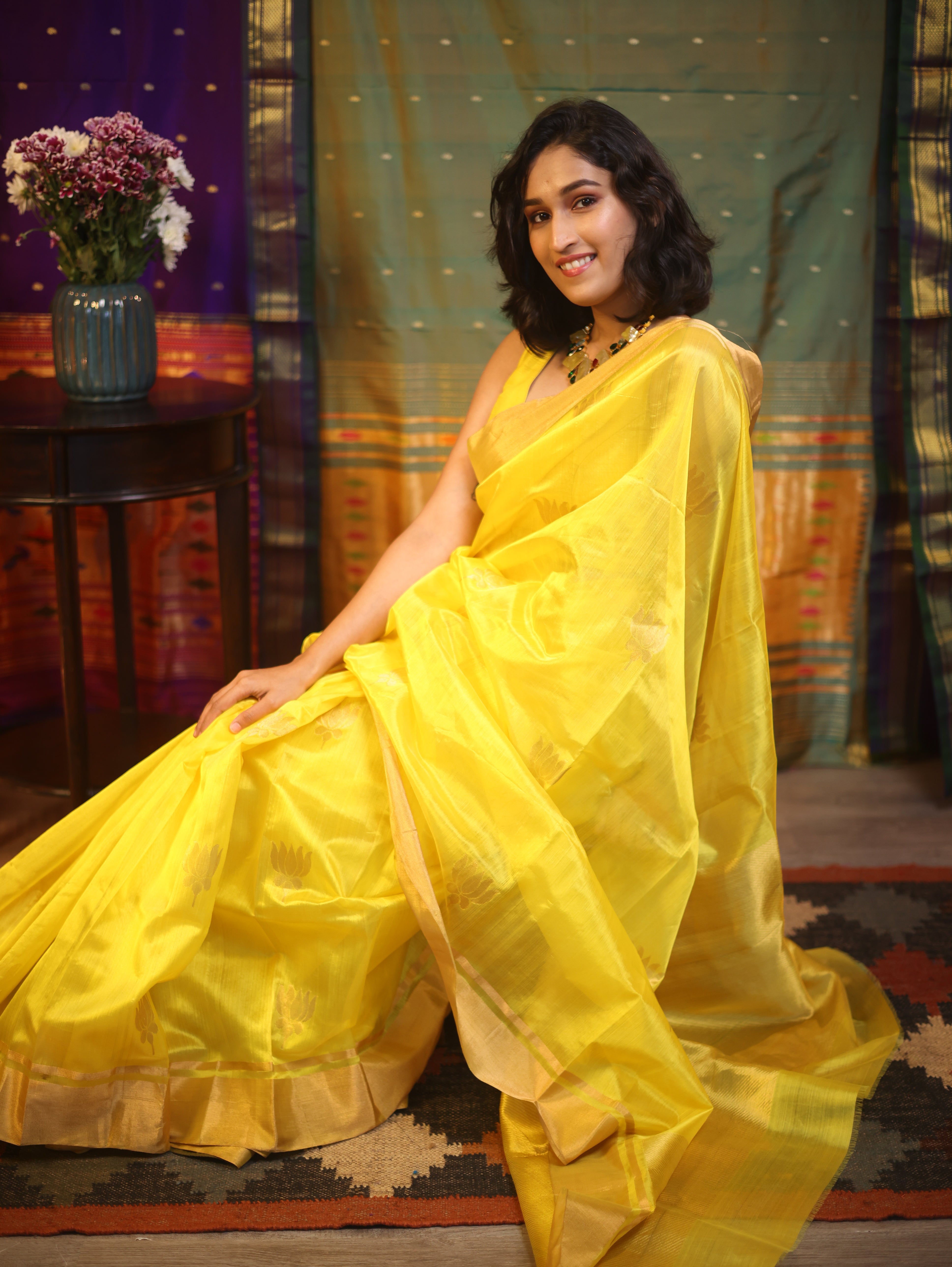 Yellow Chanderi Silk Saree - SRYCSS338