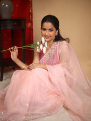 Baby Pink Hand Embroidery Organza Sarees - SRBPHMOS14