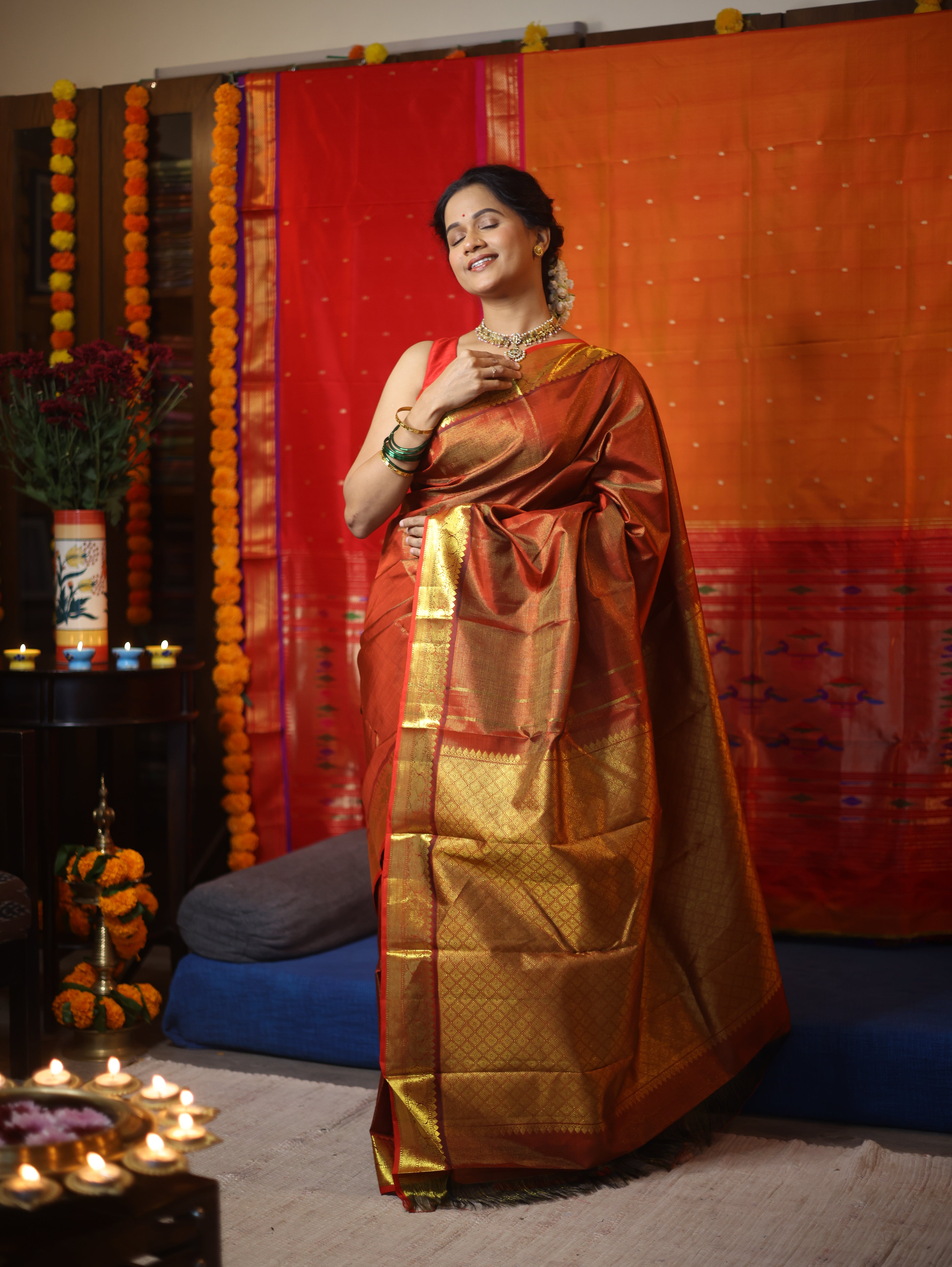 Golden Red Kanjeevaram Silk Saree-SRGRKSS467