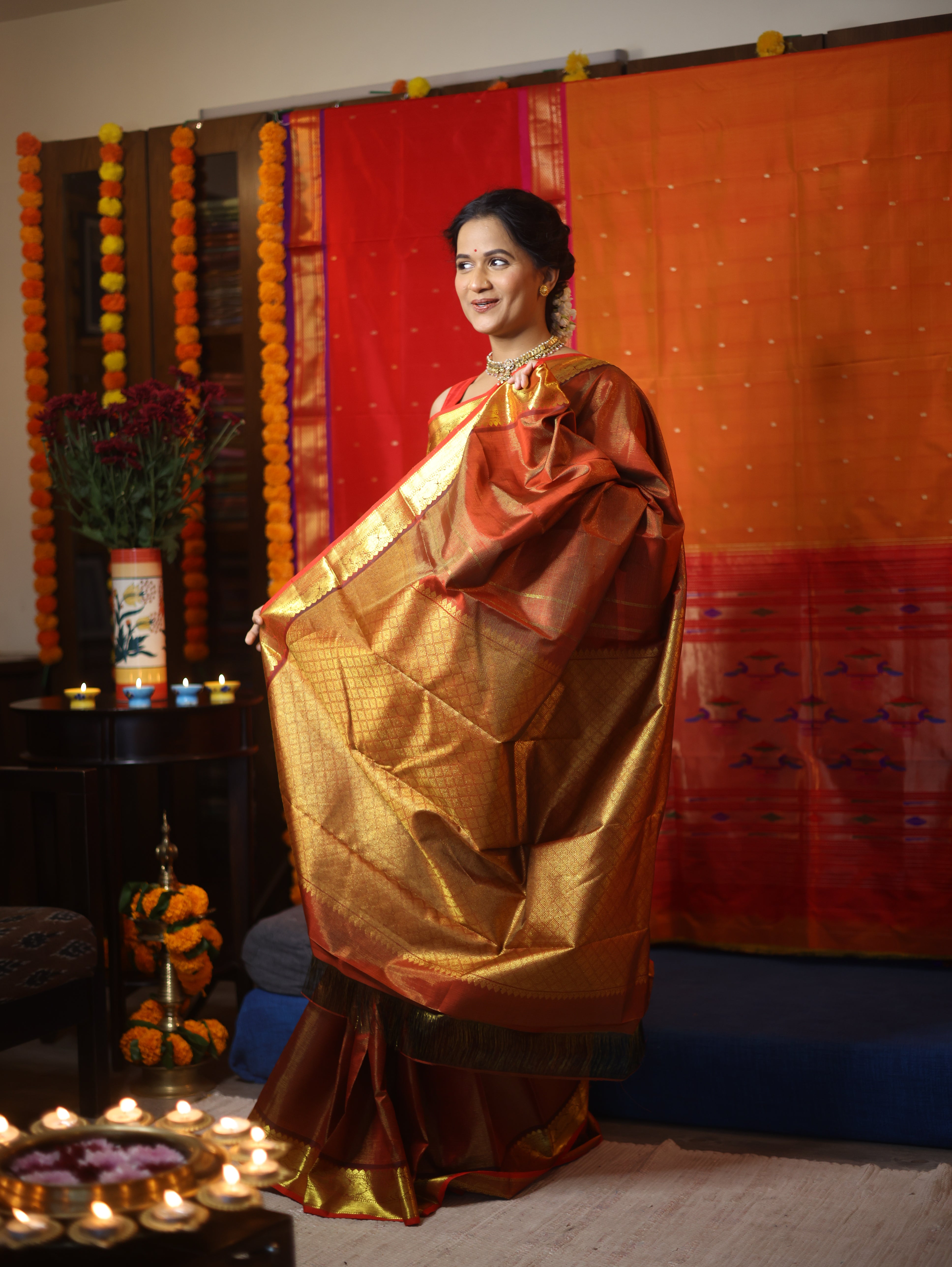 Golden Red Kanjeevaram Silk Saree-SRGRKSS467