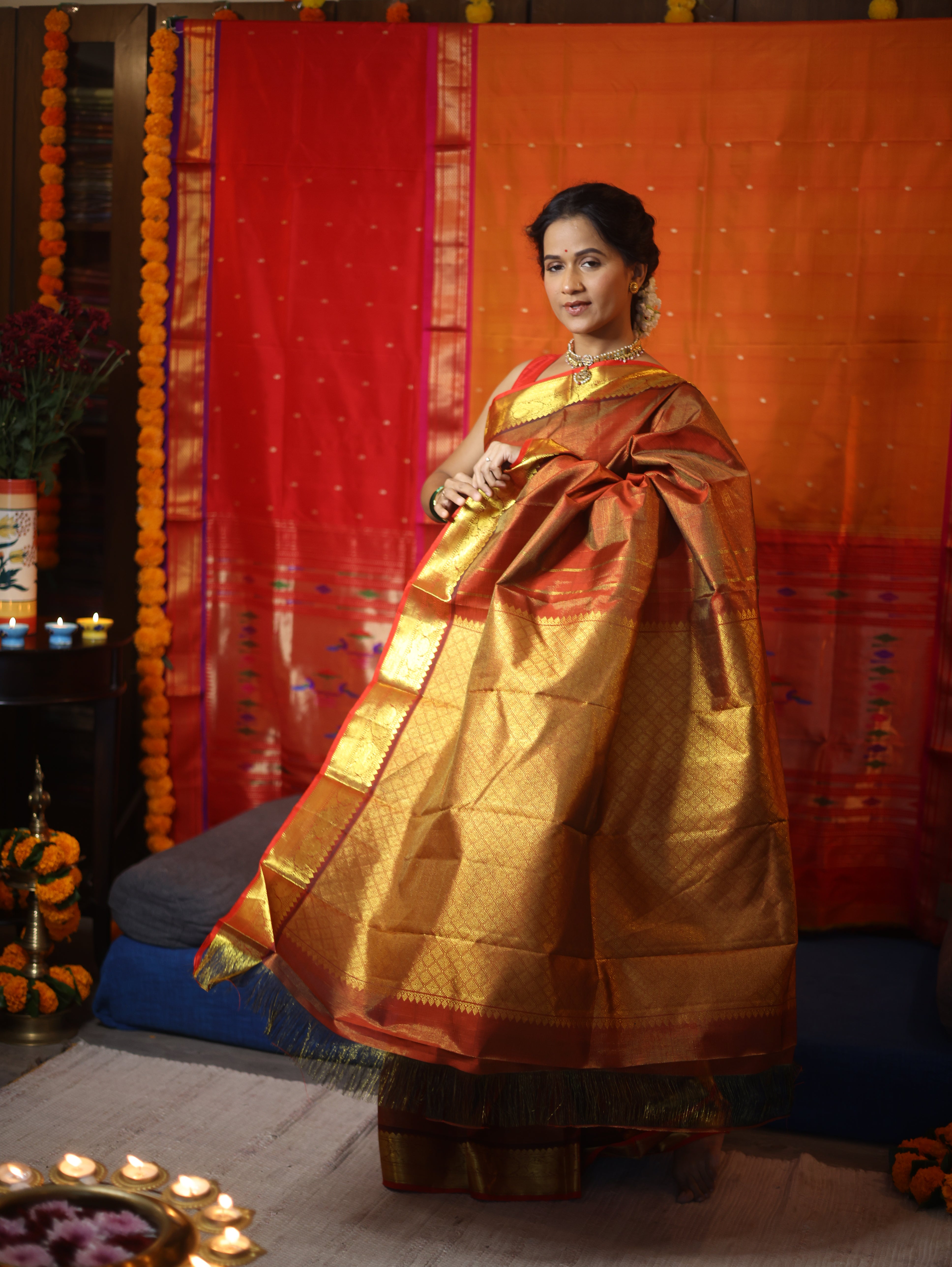 Golden Red Kanjeevaram Silk Saree-SRGRKSS467