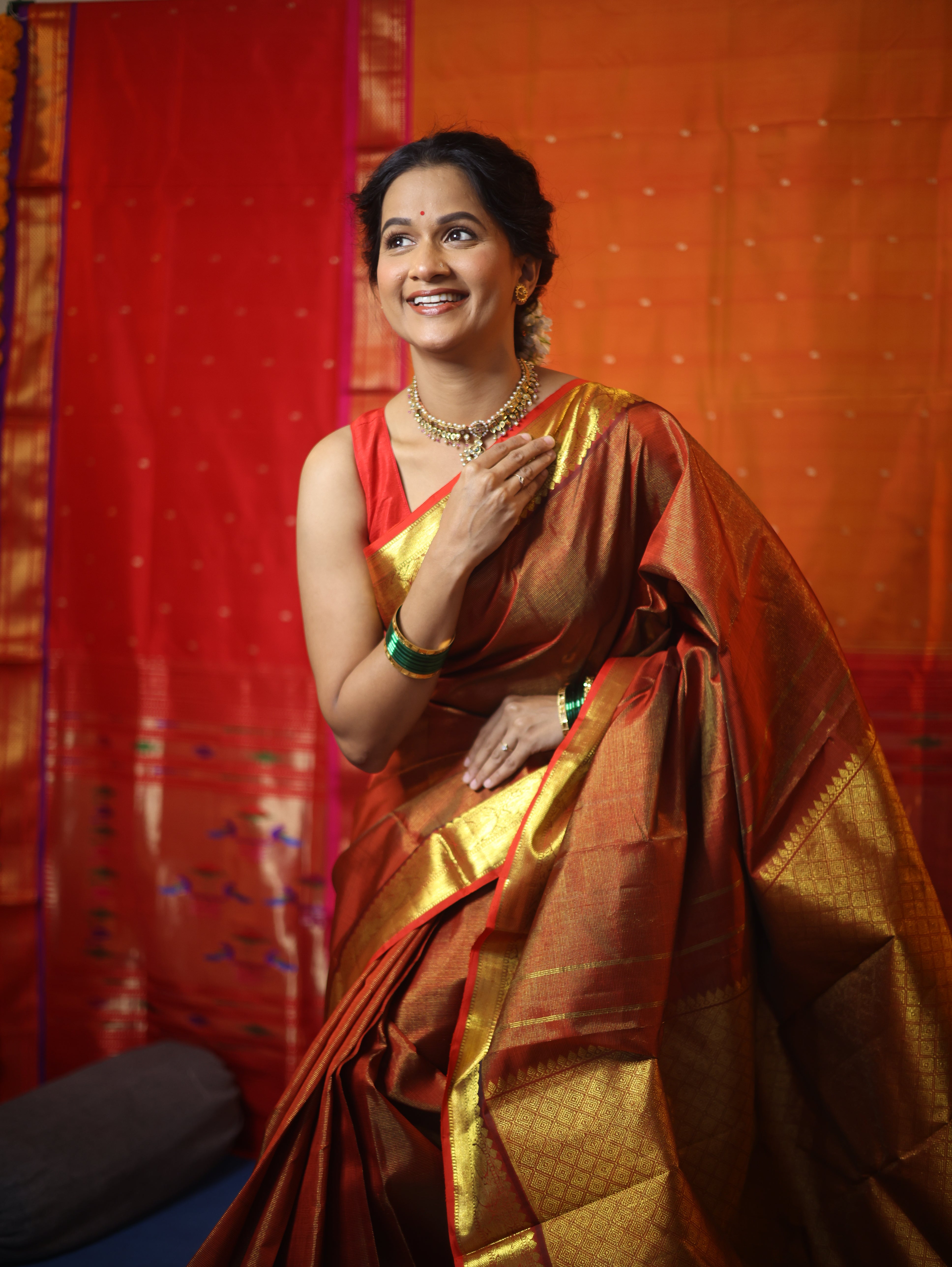 Golden Red Kanjeevaram Silk Saree-SRGRKSS467