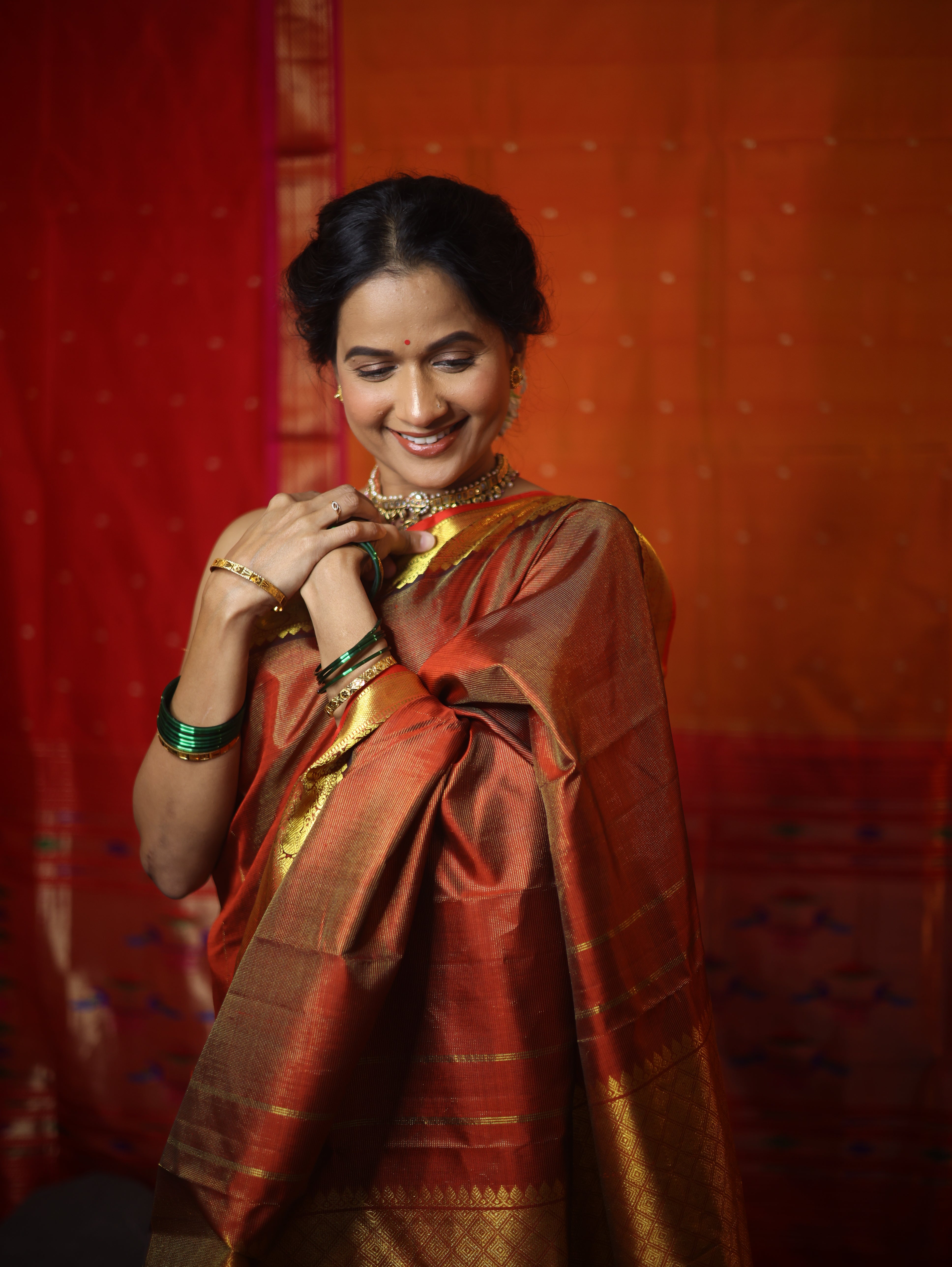 Golden Red Kanjeevaram Silk Saree-SRGRKSS467