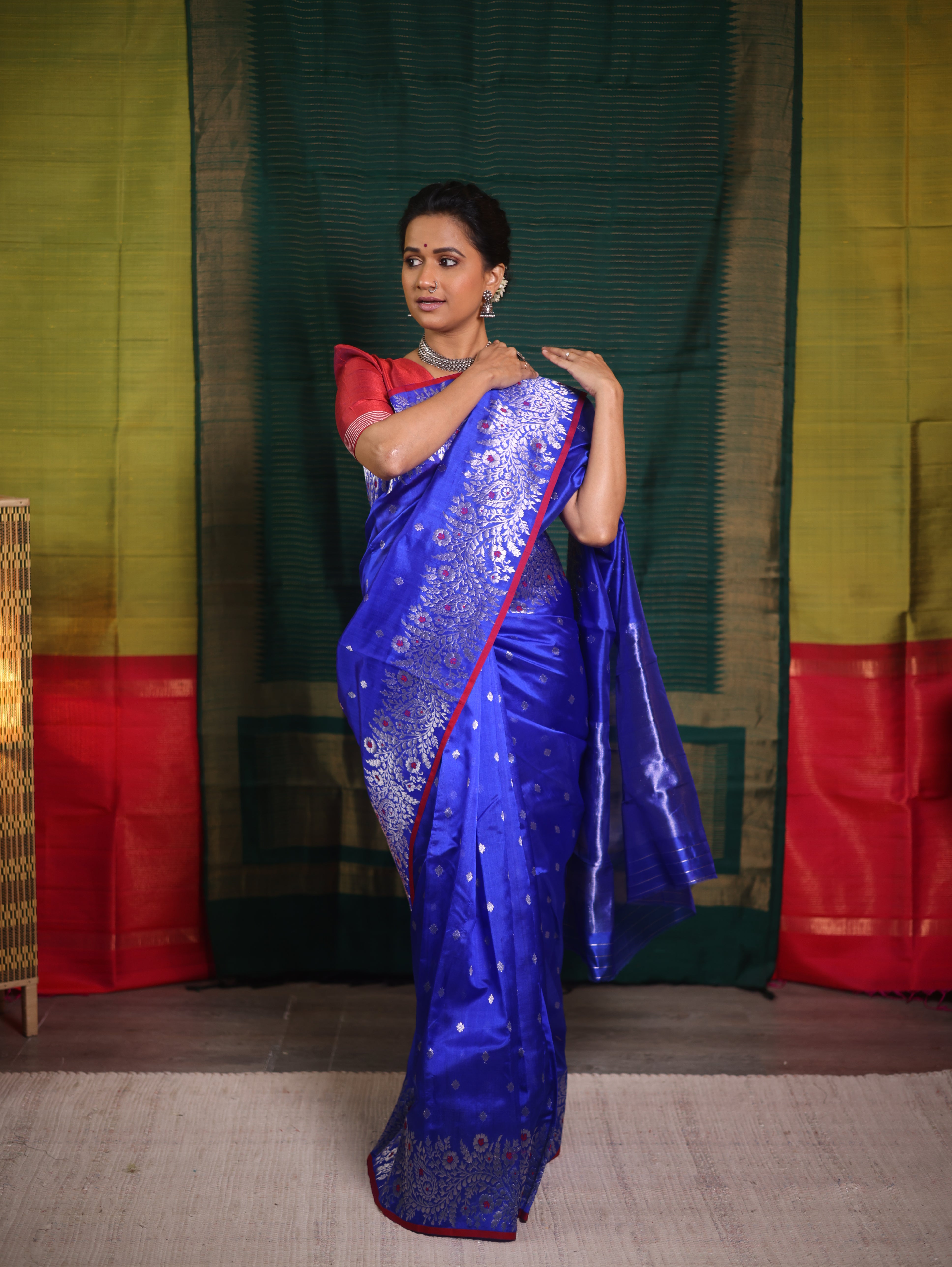 Blue Handborder Chandri Silk Saree -SRNHCSS441