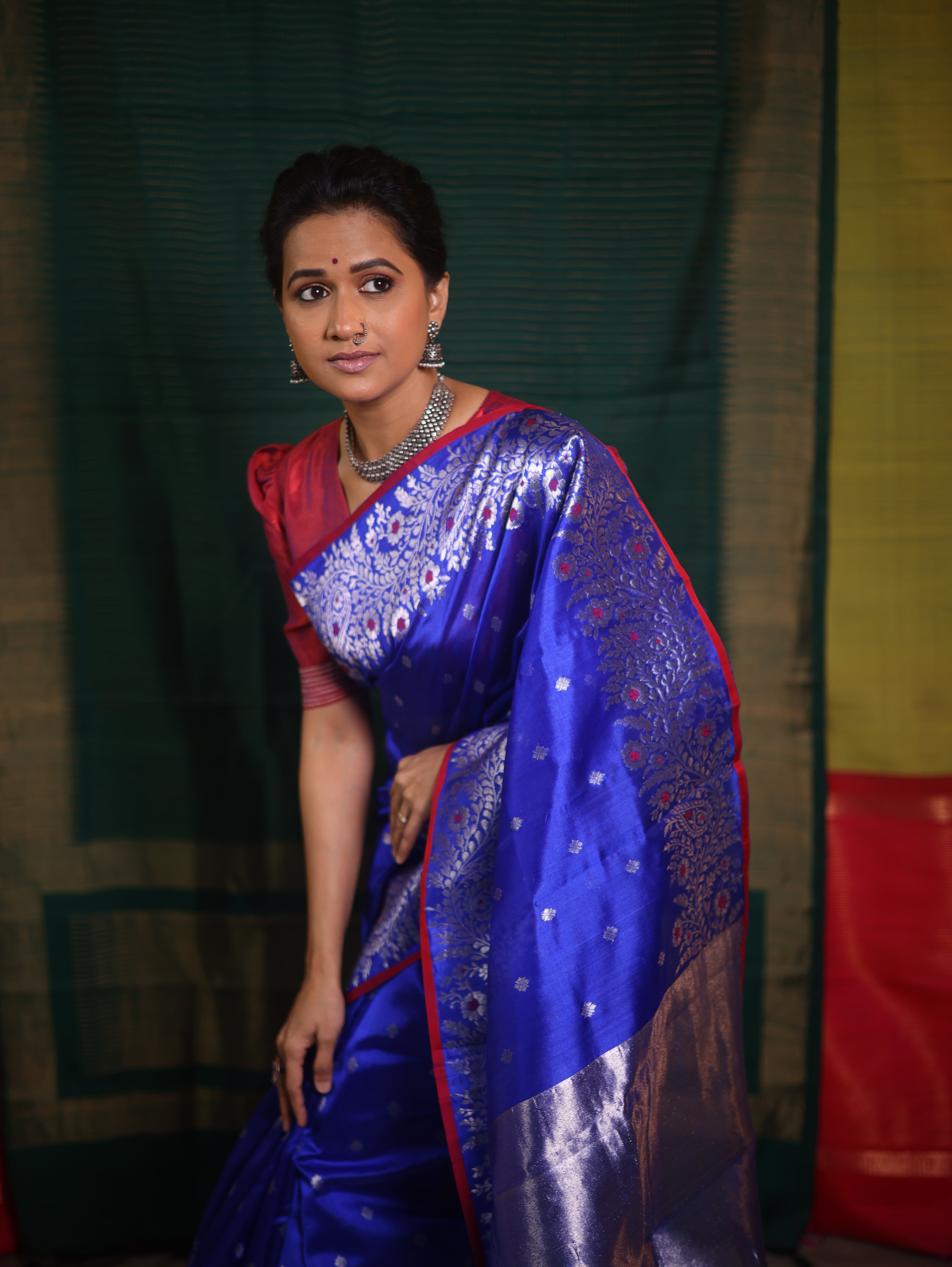 Blue Handborder Chandri Silk Saree -SRNHCSS441