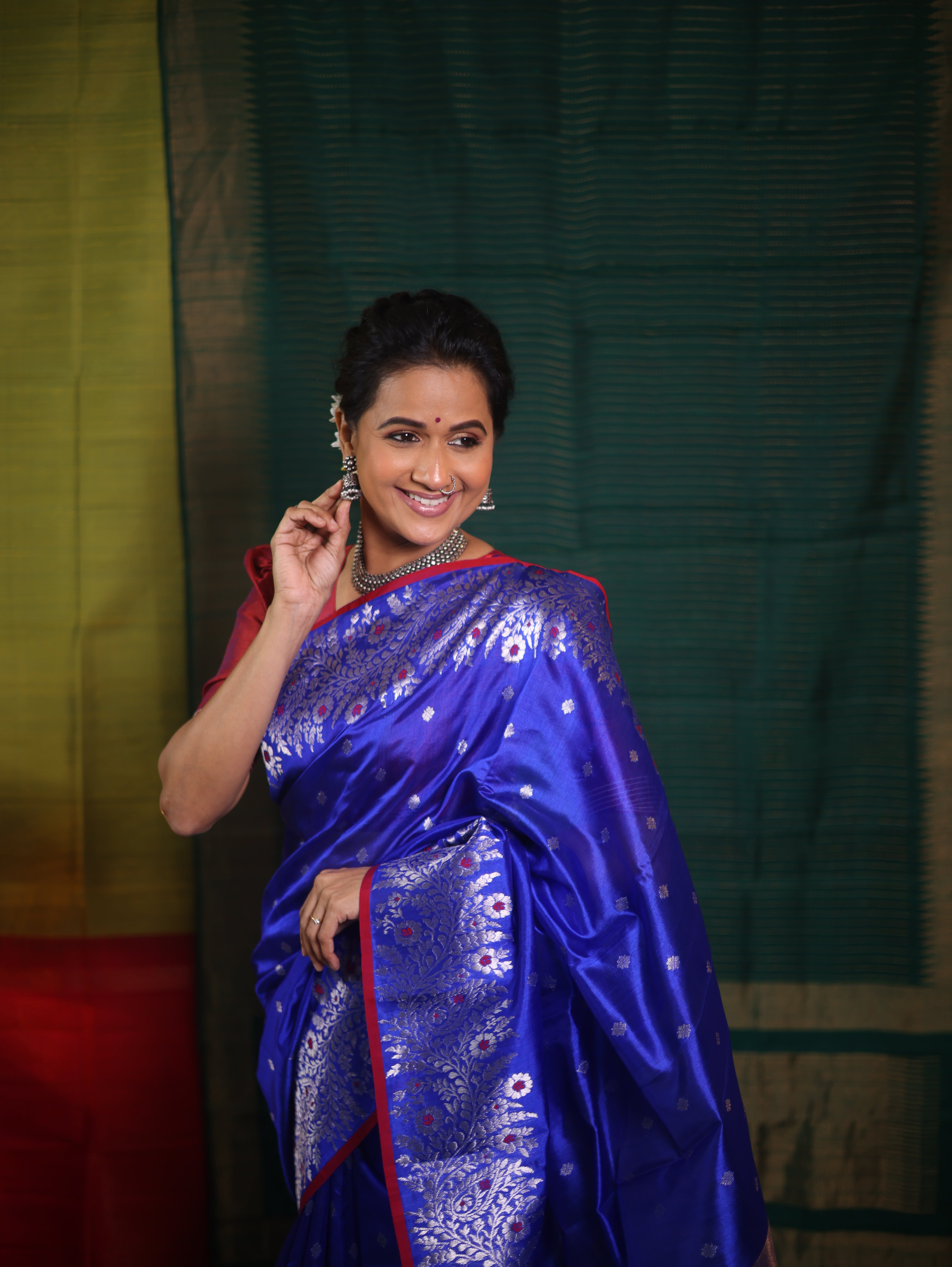Blue Handborder Chandri Silk Saree -SRNHCSS441