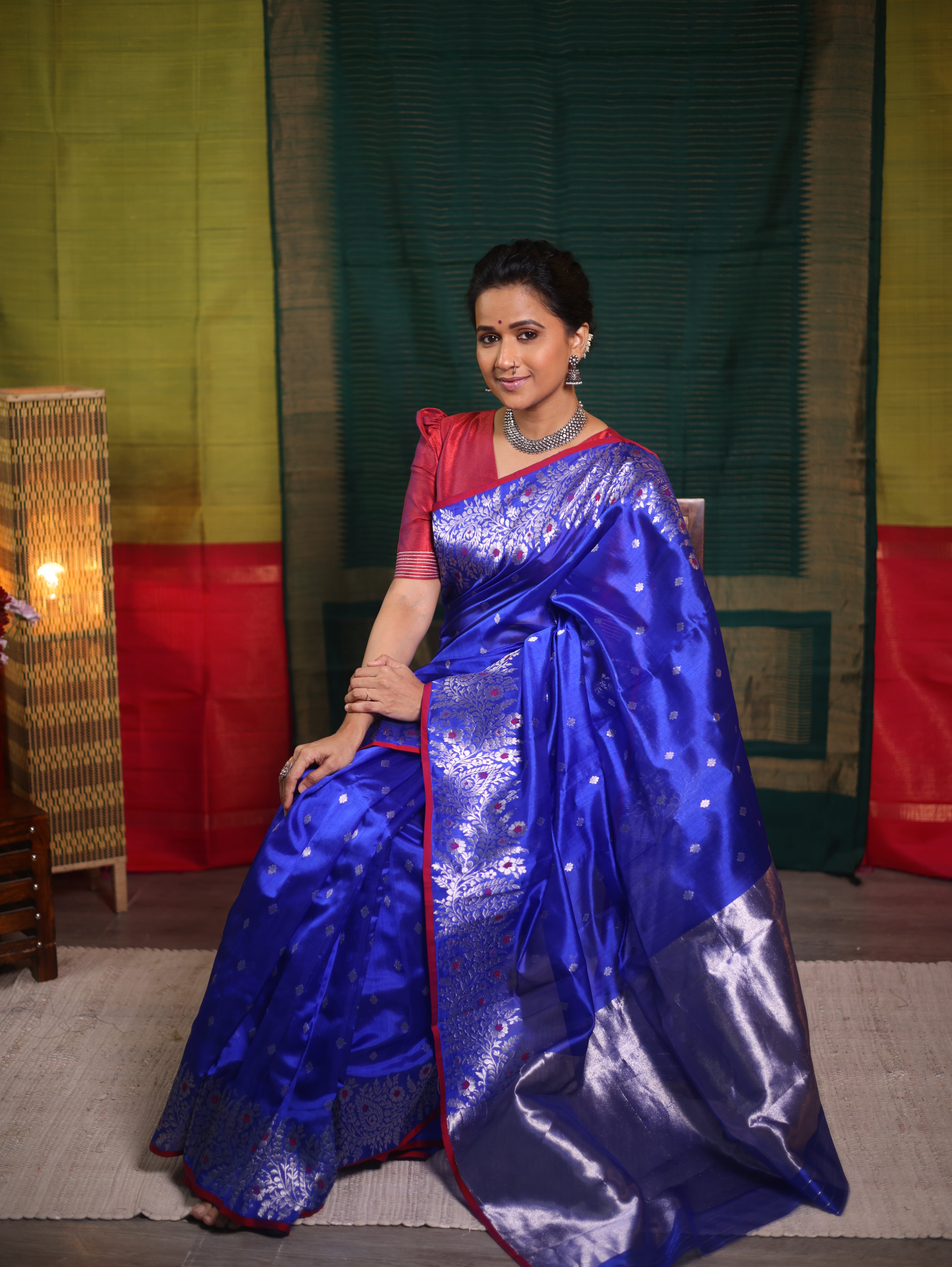 Blue Handborder Chandri Silk Saree -SRNHCSS441
