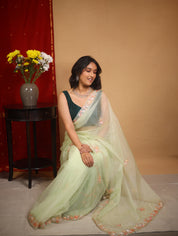 Pista Green Hand Embroidery Organza Sarees - SRPGHMOS15