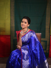 Blue Handborder Chandri Silk Saree -SRNHCSS441