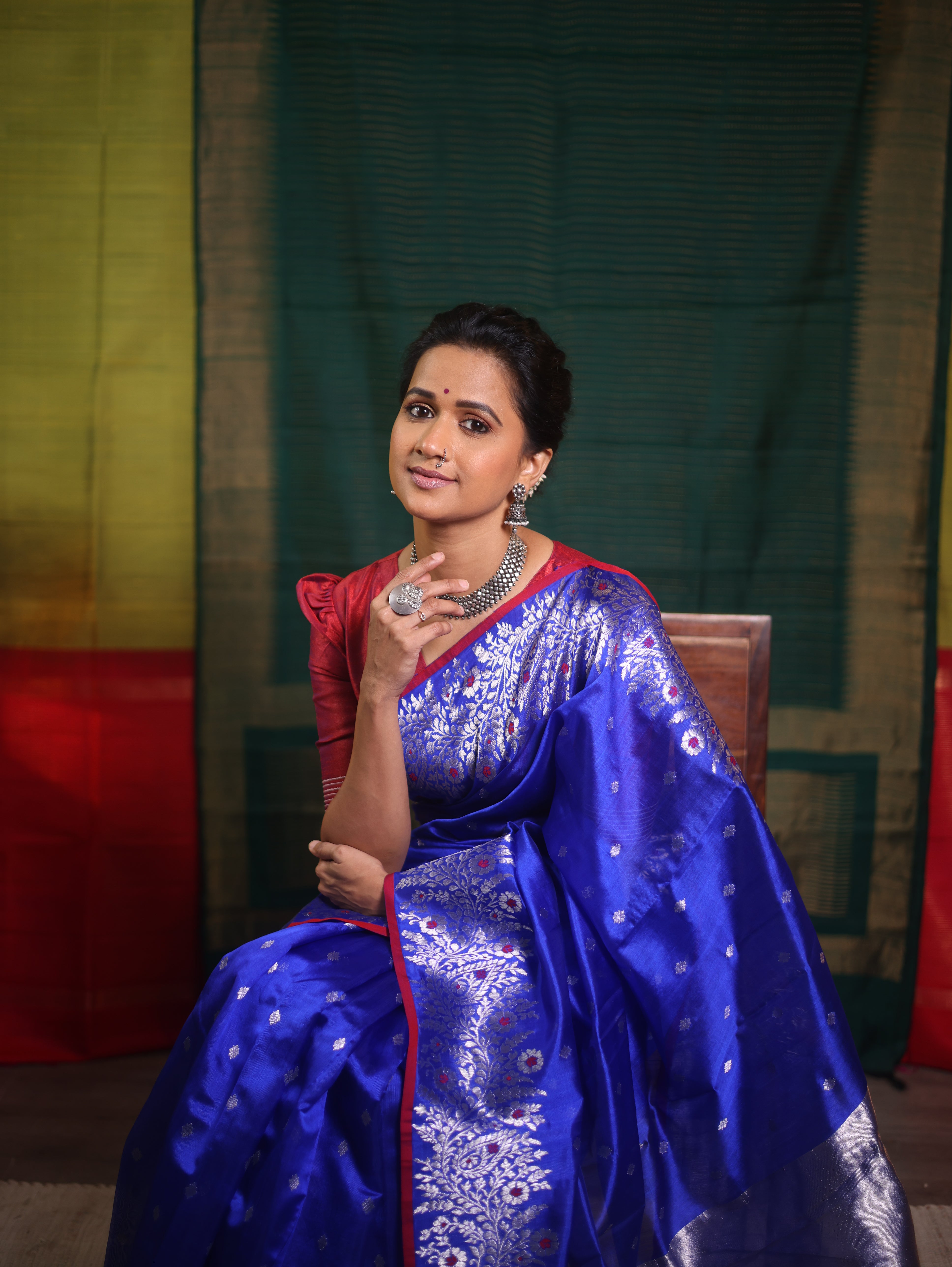 Blue Handborder Chandri Silk Saree -SRNHCSS441
