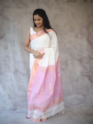 White Tissue Maheshwari Saree - SRWTMS150EX