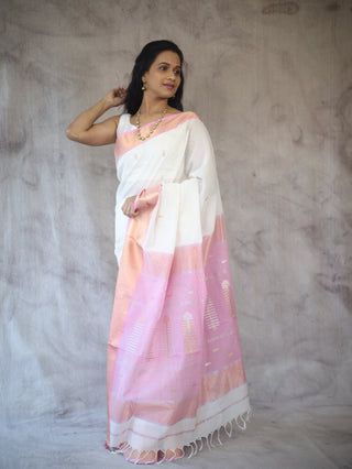 White Tissue Maheshwari Saree - SRWTMS150EX