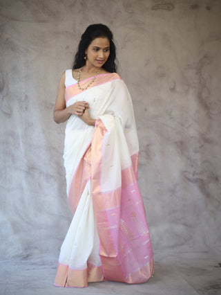 White Tissue Maheshwari Saree - SRWTMS150EX