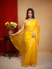 Mango Yellow Hand Embroidery Organza Sarees - SRMYHMOS16