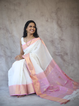 White Tissue Maheshwari Saree - SRWTMS150EX