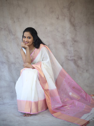 White Tissue Maheshwari Saree - SRWTMS150EX