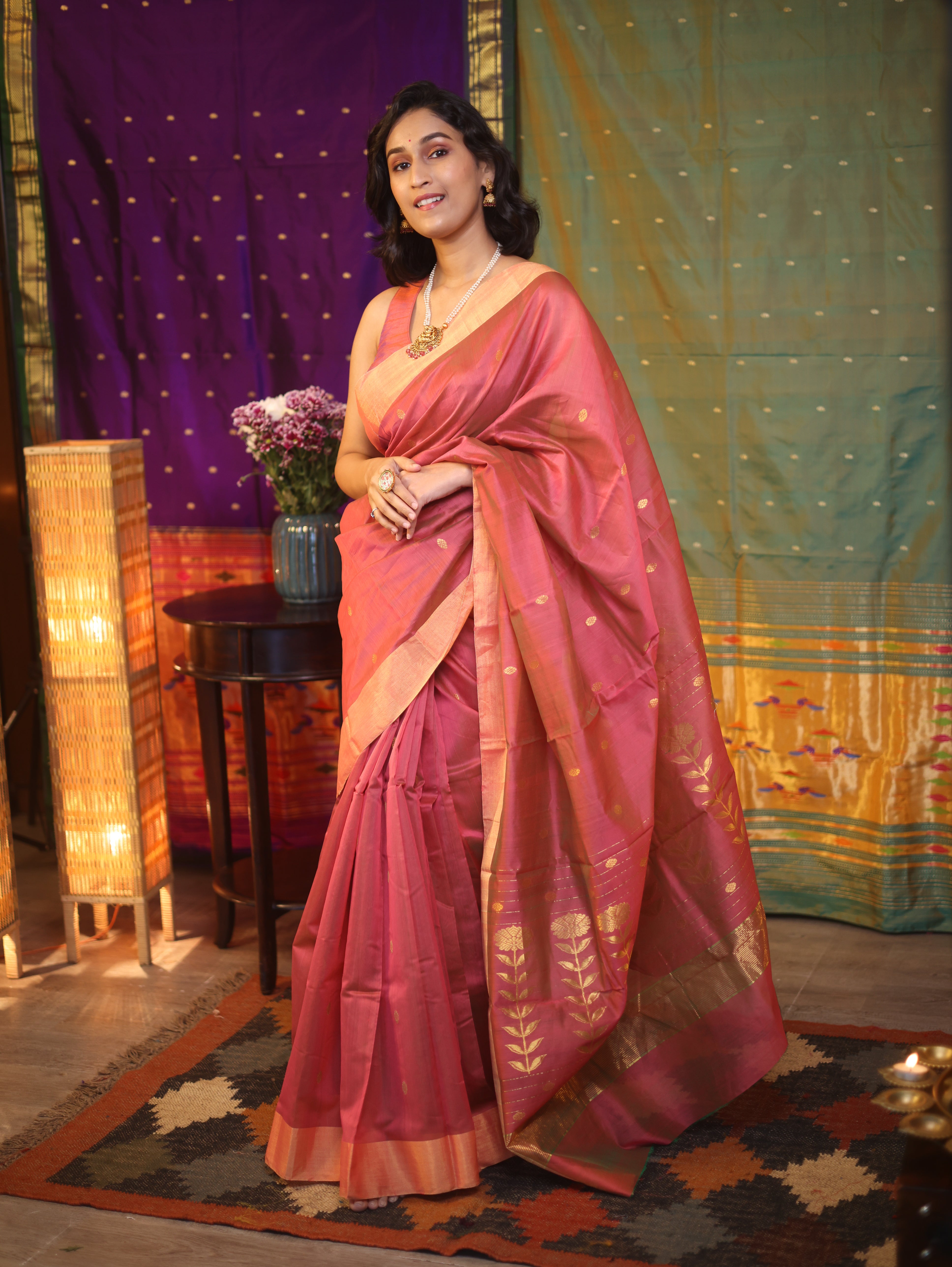 Two Tone Pink Chanderi Cotton Silk Saree - SRTTPCSS320
