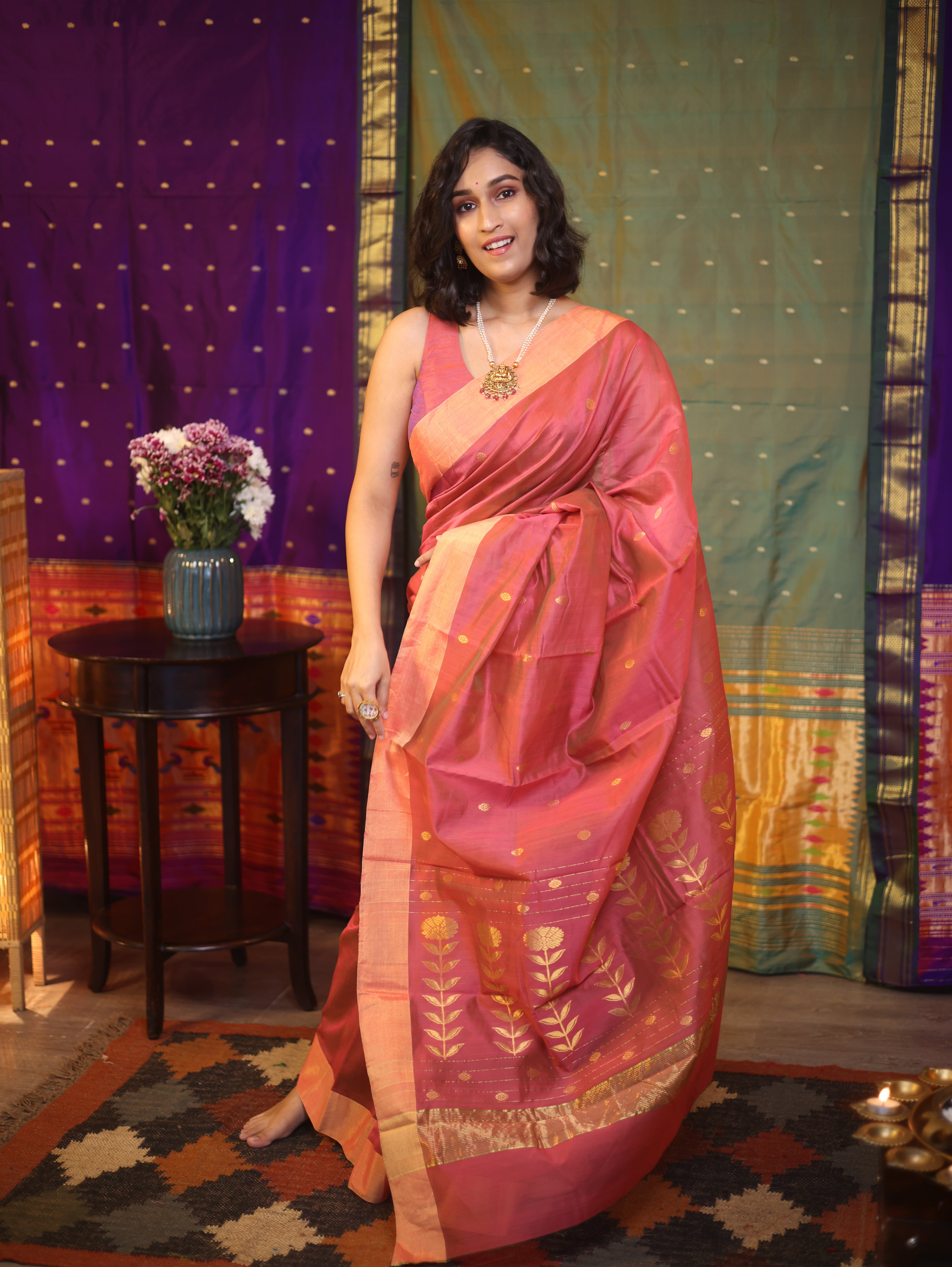 Two Tone Pink Chanderi Cotton Silk Saree - SRTTPCSS320
