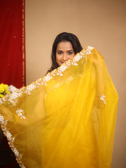 Mango Yellow Hand Embroidery Organza Sarees - SRMYHMOS16