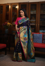 Midnight Blue Gadwal Silk Saree - SRMBGSS295