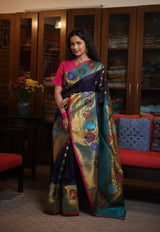 Midnight Blue Gadwal Silk Saree - SRMBGSS295
