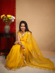 Mango Yellow Hand Embroidery Organza Sarees - SRMYHMOS16