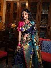 Midnight Blue Gadwal Silk Saree - SRMBGSS295