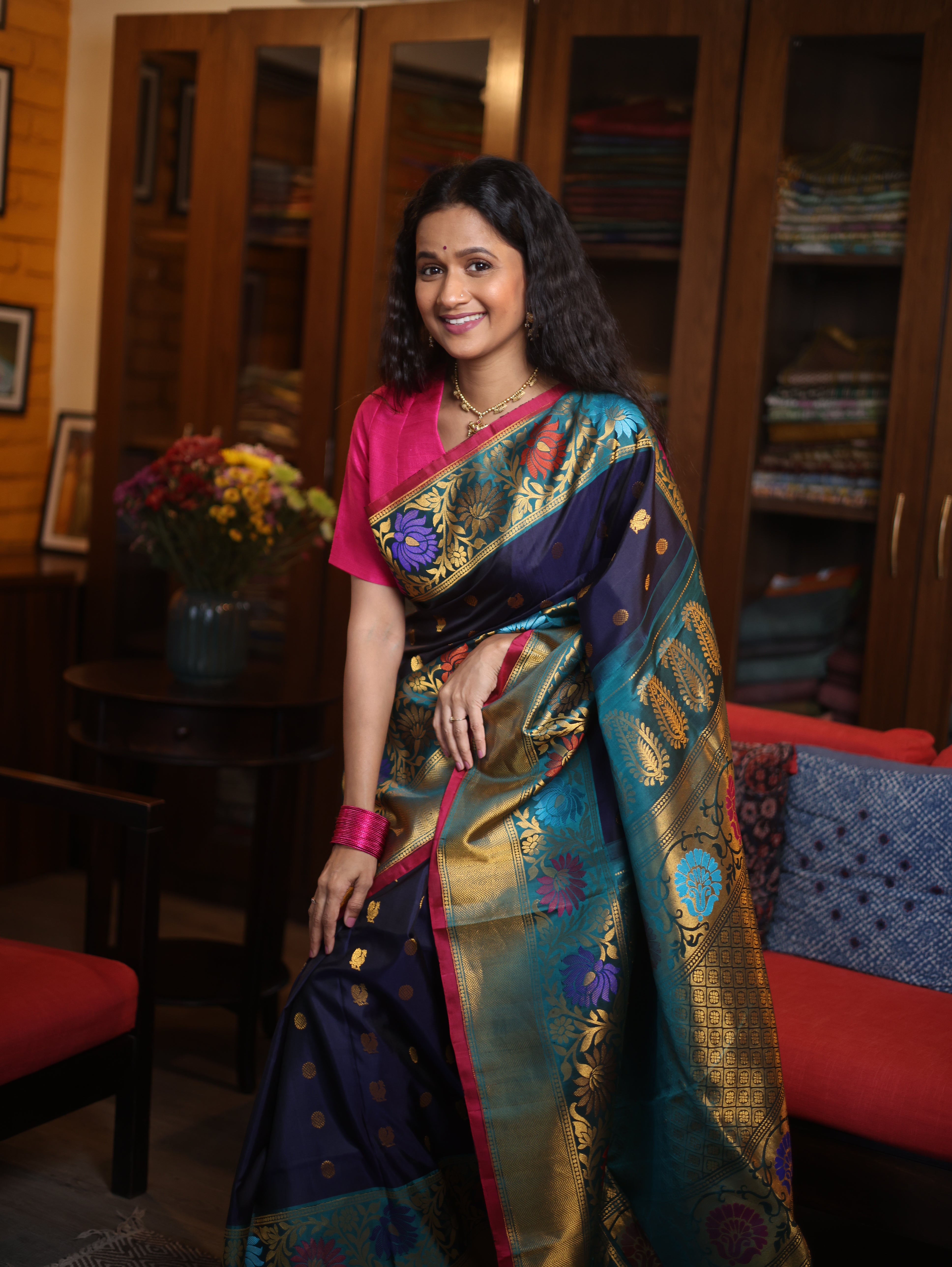 Midnight Blue Gadwal Silk Saree - SRMBGSS295