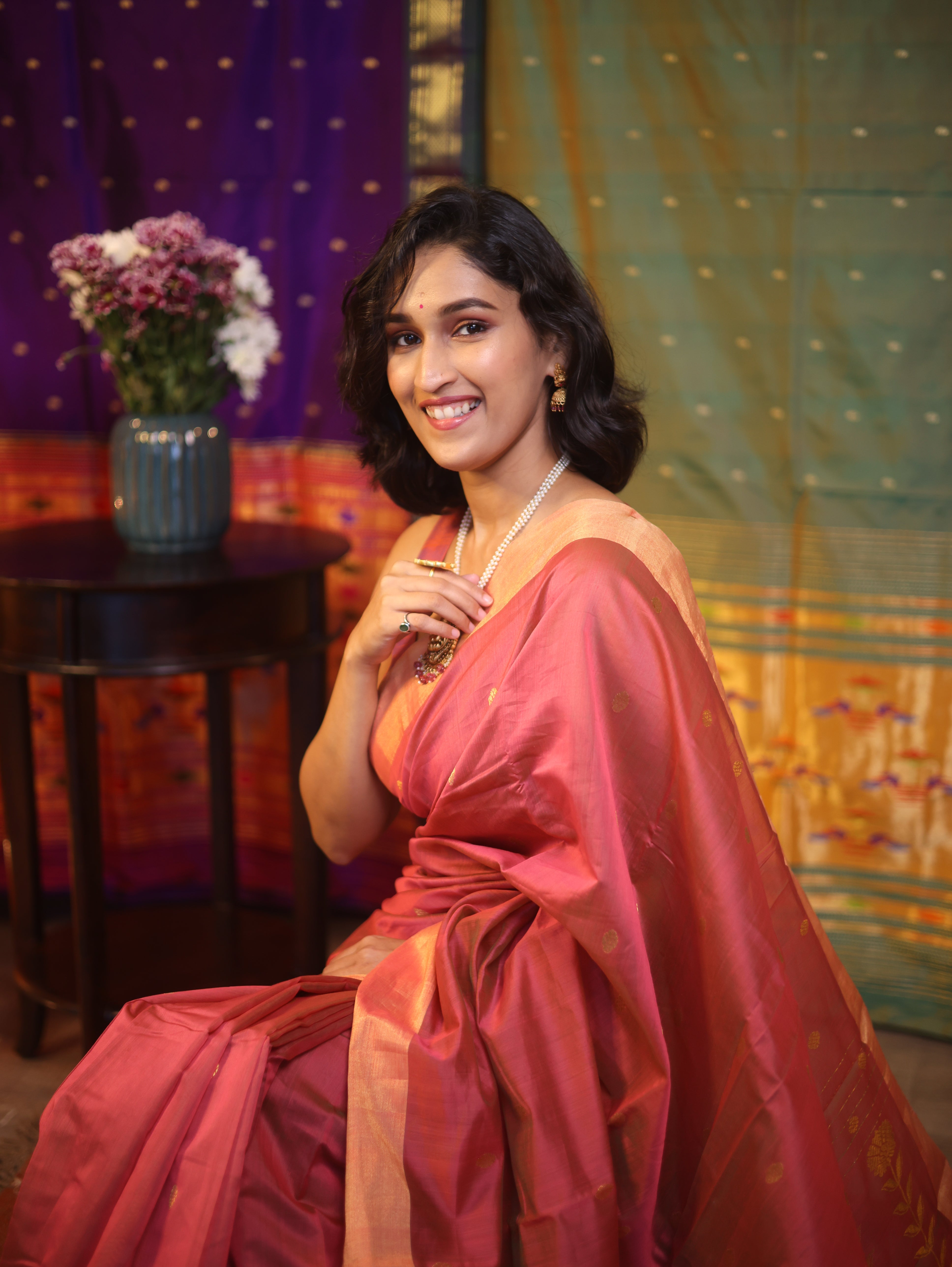 Two Tone Pink Chanderi Cotton Silk Saree - SRTTPCSS320