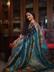 Midnight Blue Gadwal Silk Saree - SRMBGSS295