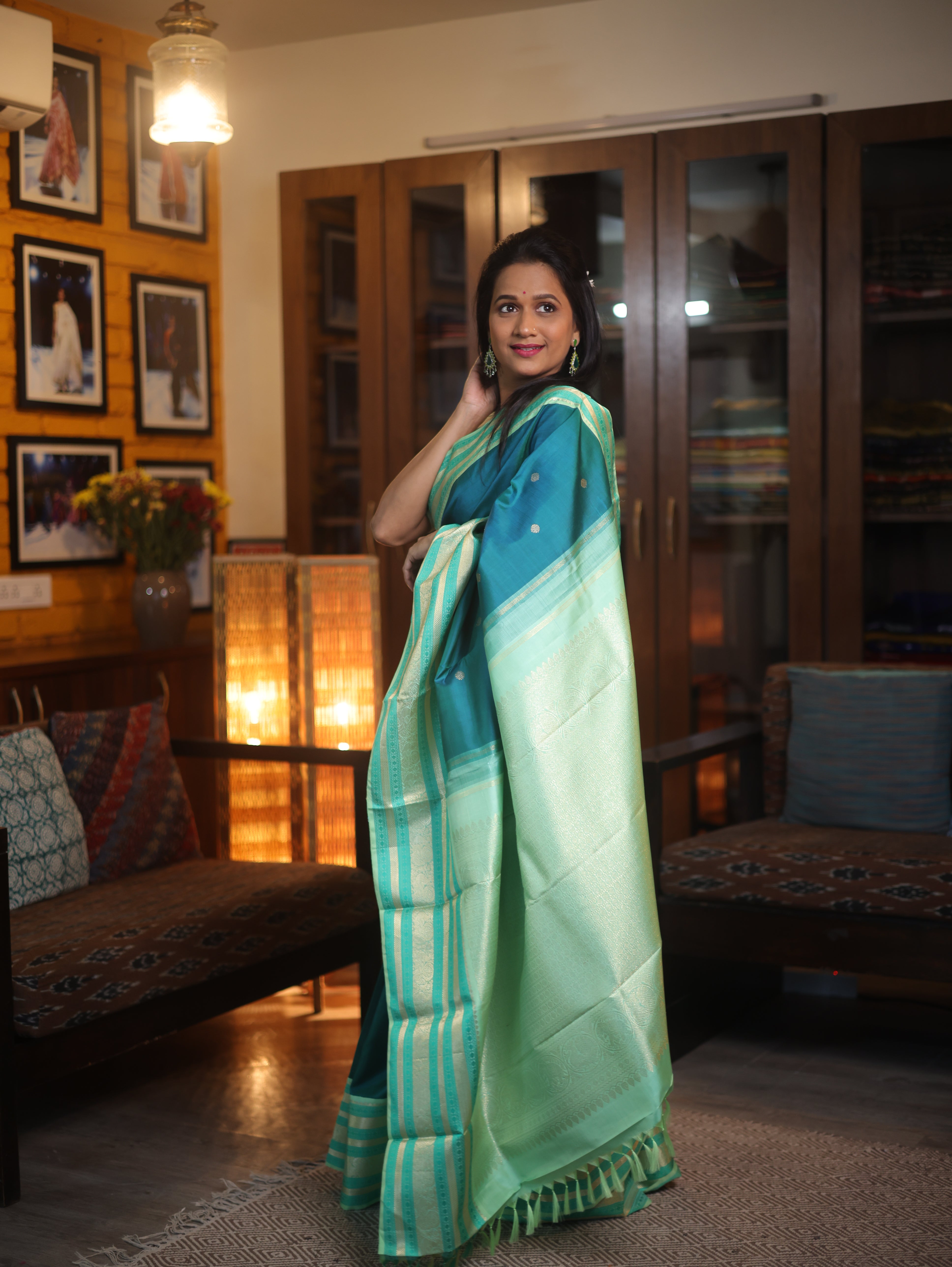 Peacock Green Kanjeevaram Silk Saree-SRPGKSS741