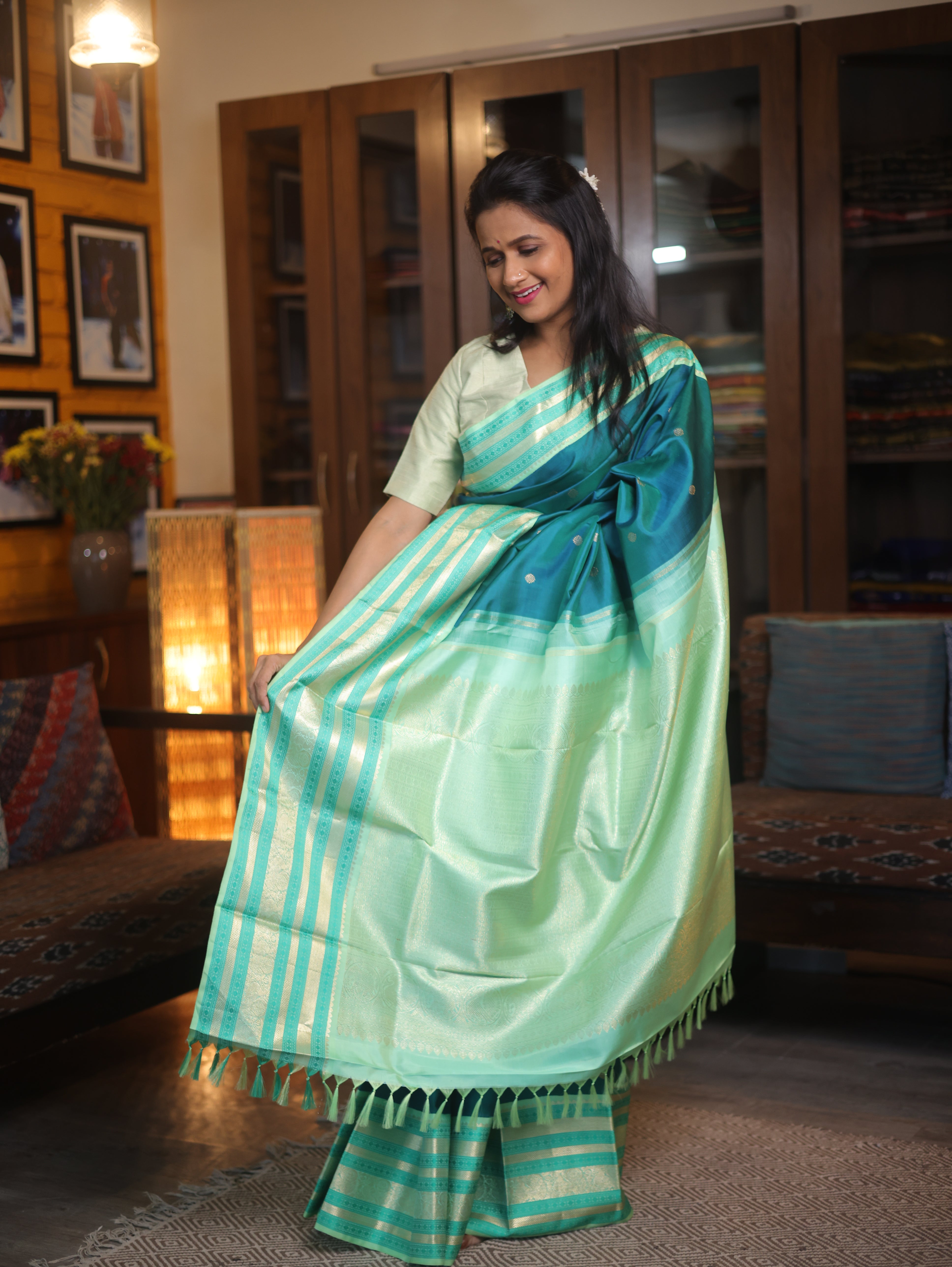 Peacock Green Kanjeevaram Silk Saree-SRPGKSS741