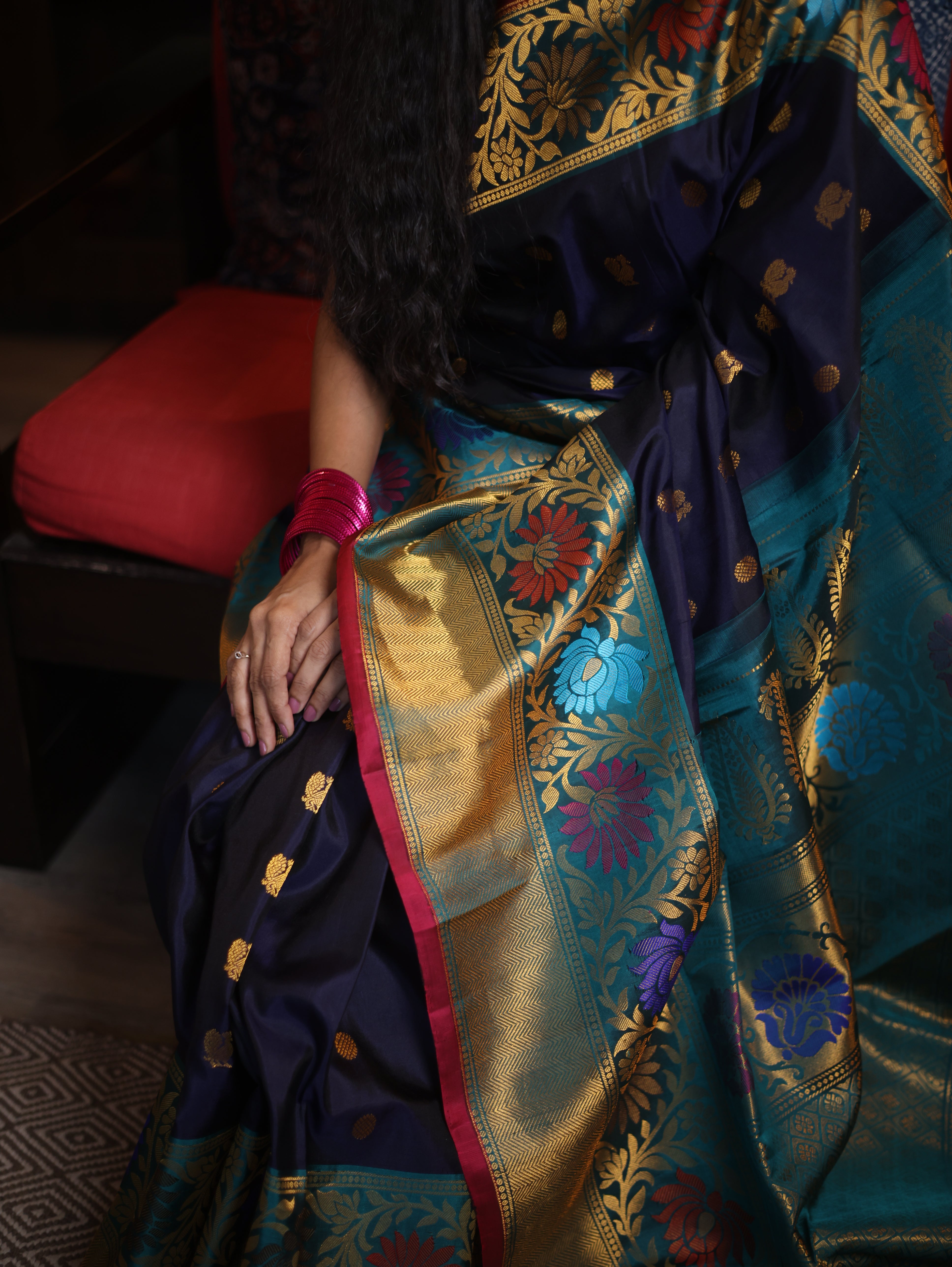Midnight Blue Gadwal Silk Saree - SRMBGSS295