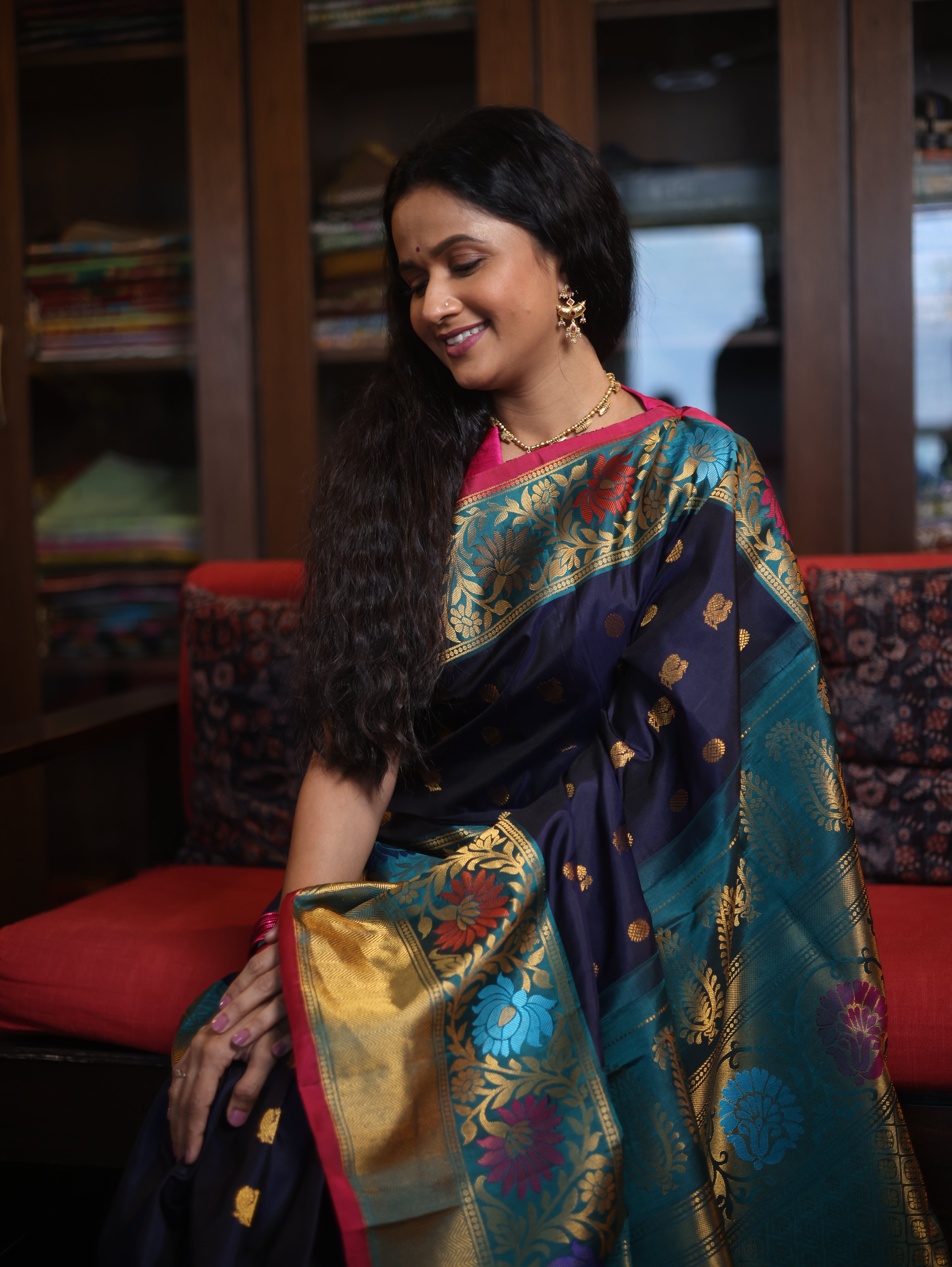 Midnight Blue Gadwal Silk Saree - SRMBGSS295