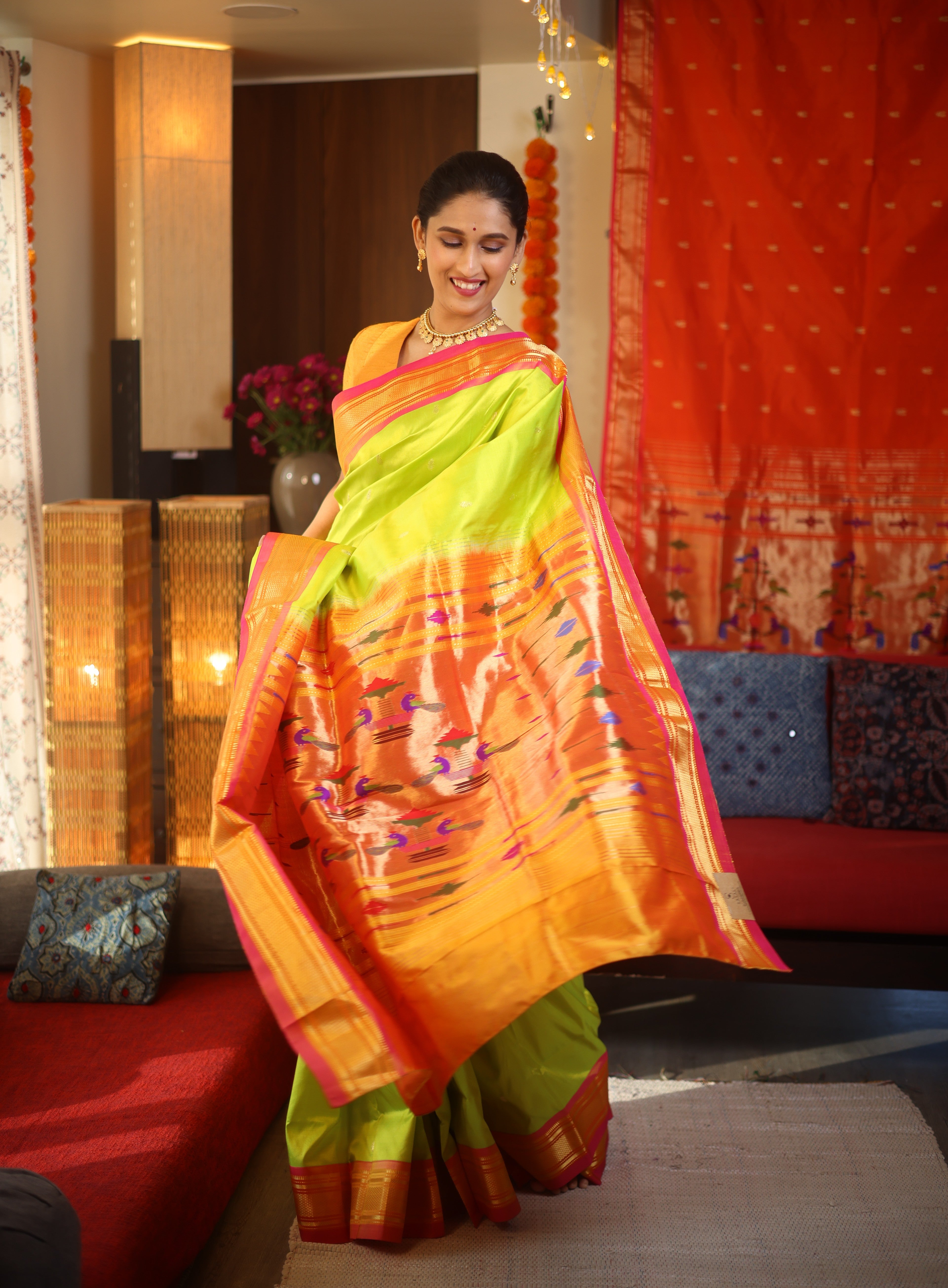 Neon Green Silk Paithani Saree - SRNGSPS699