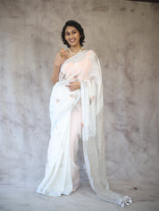 White Parrot Design Linen Jamdani Saree - SRWLJS212